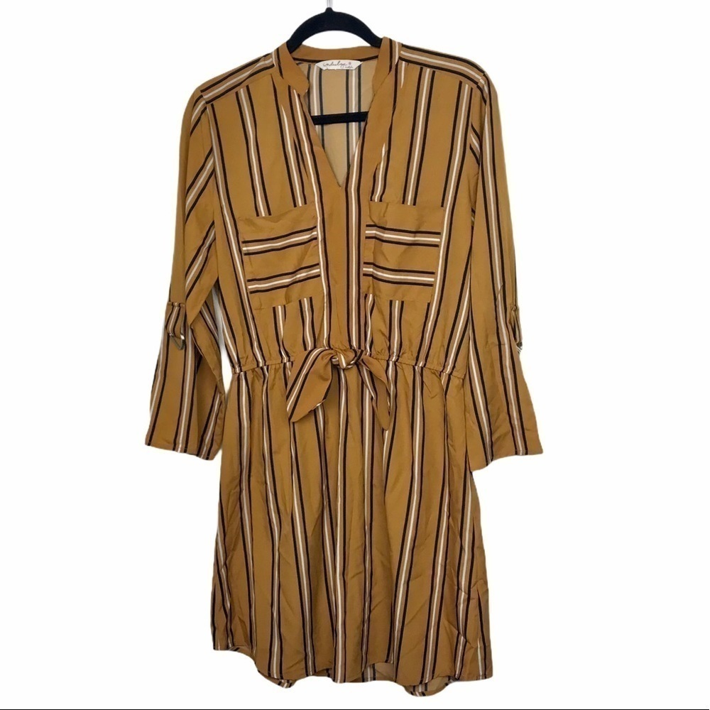Indulge InStyle Gold Tan Stripe Dress